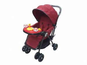 Premium Red Baby Stroller with Play Tray & Adjustable Canopy
